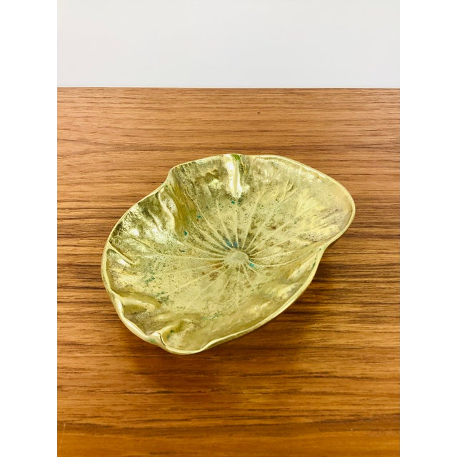 Chinoiserie Vintage Brass Lotus Leaf Molded Trinket Tray For Sale - Image 3 of 9