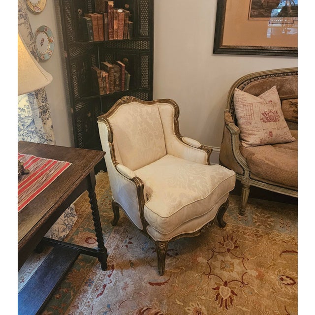 Late 19th Century Pair of French-Style Louis XV Bergere Chairs and an Ottoman For Sale - Image 4 of 18