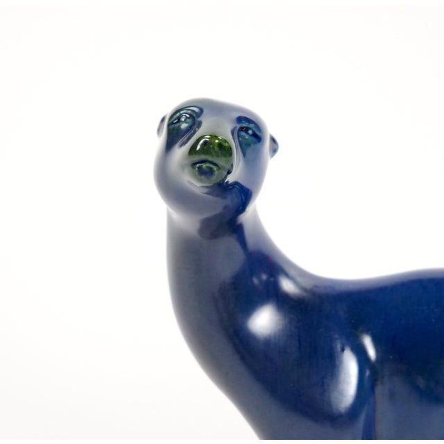 Mid 20th Century Hand Painted Porcelain / Cobalt Blue & Greenish Iridescent Decorative Sculpture For Sale - Image 5 of 10