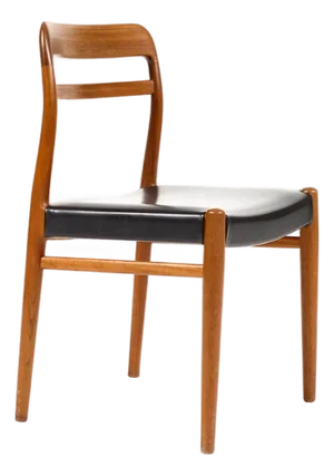 1960s Danish Modern / Mid Century Teak Model 145 Dining Chair — Attributed to Alf Aarseth for Gustav Bahus — Black Vinyl