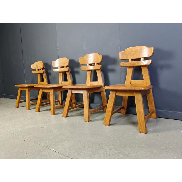 Vintage Brutalist Dutch Oak Dining Chairs, 1960s, Set of 4 For Sale - Image 11 of 14