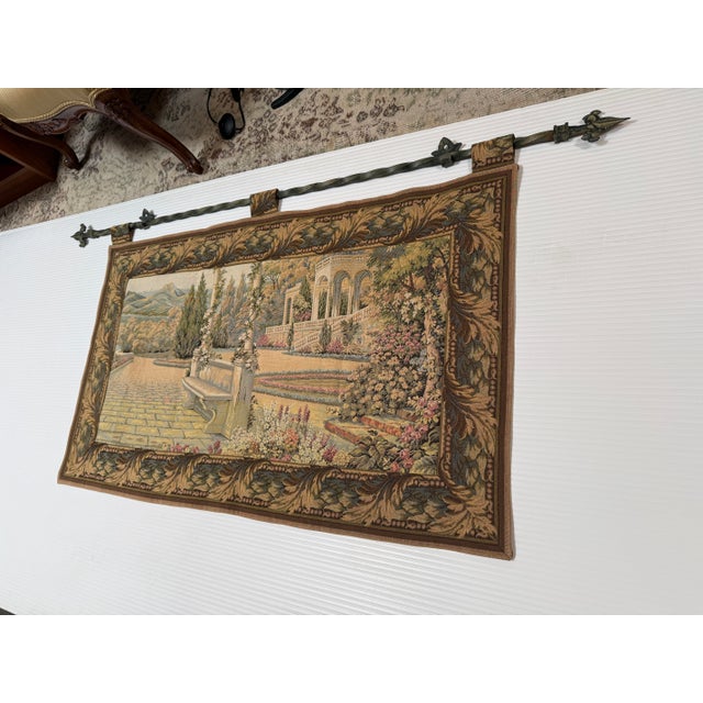 Italian Hammacher Schlemmer Italian Terrace Tapestry + Hanging Rod For Sale - Image 3 of 11