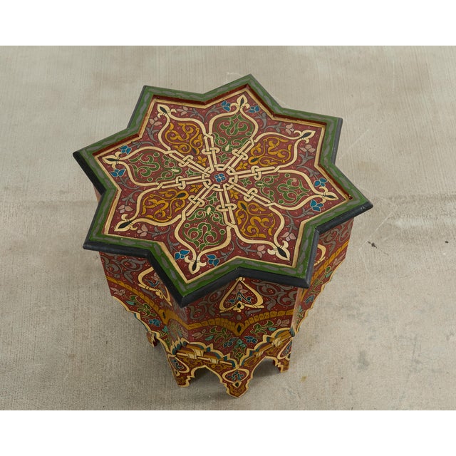 Burgundy Moorish Middle Eastern Polychrome Star Shaped Drink Table For Sale - Image 8 of 15