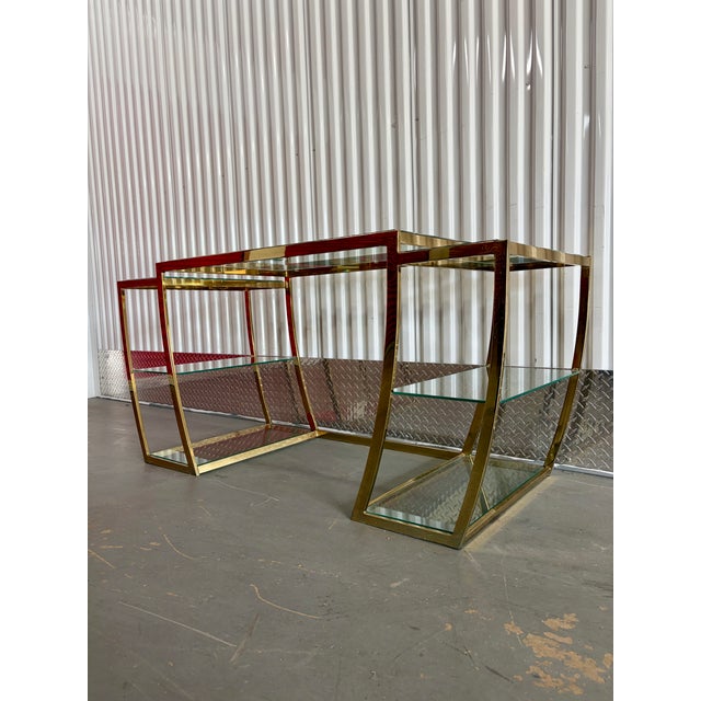 1970s Hollywood Regency Brass Vanity / Desk in the Milo Baughman Style. Circa 1970s For Sale - Image 5 of 18