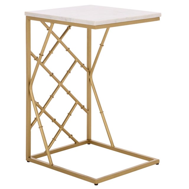 Metal Keston Fretwork C-Table in White Marble / Gold For Sale - Image 7 of 9