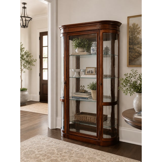Wood 1960s Elegant Pulaski Display Cabinet With Curved Glass For Sale - Image 7 of 13