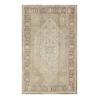 Mid 20th Century Turkish Vintage Oushak Medallion Rug With Muted Colors in Earth Tones For Sale
