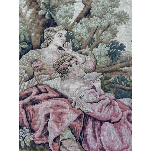 Textile Mid-Century Jacquard Halluin Birds Offering Tapestry in the style of François Boucher, France, 1960s For Sale - Image 7 of 18