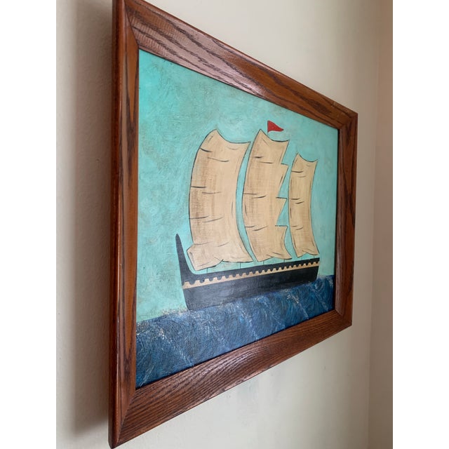 Add impact and character to your space with this acrylic impressionist style painting of a ship at sea. Painted on canvas...