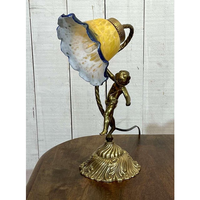 Bronze Lamp with Glass Paste Tulip Shade, 1970s For Sale - Image 11 of 11