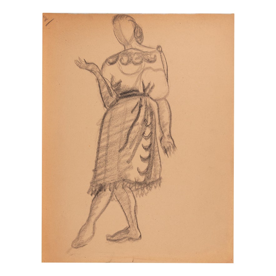Colette Bloch, Girl, Drawing in Pencil, Mid-20th Century | Chairish