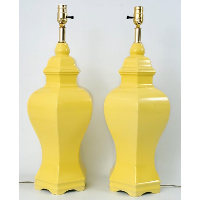 Mid 20th Century Large Lamps Ginger Jar Pair Yellow For Sale - Image 5 of 10