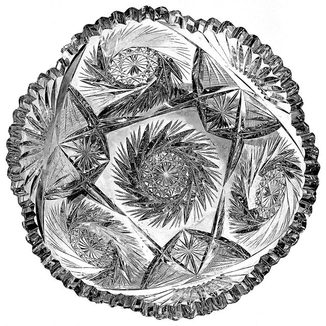 Glass Early 20th Century American Brilliant Period Cut Crystal Glass Bowl 9" Diameter For Sale - Image 7 of 9