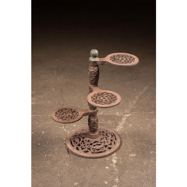 Traditional Cast Iron Adjustable Three Tier Plant Stand For Sale - Image 3 of 8