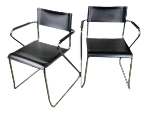 Bauhaus Black Chrome Tubular Director Arm Chairs - a Pair After Marcel Breuer