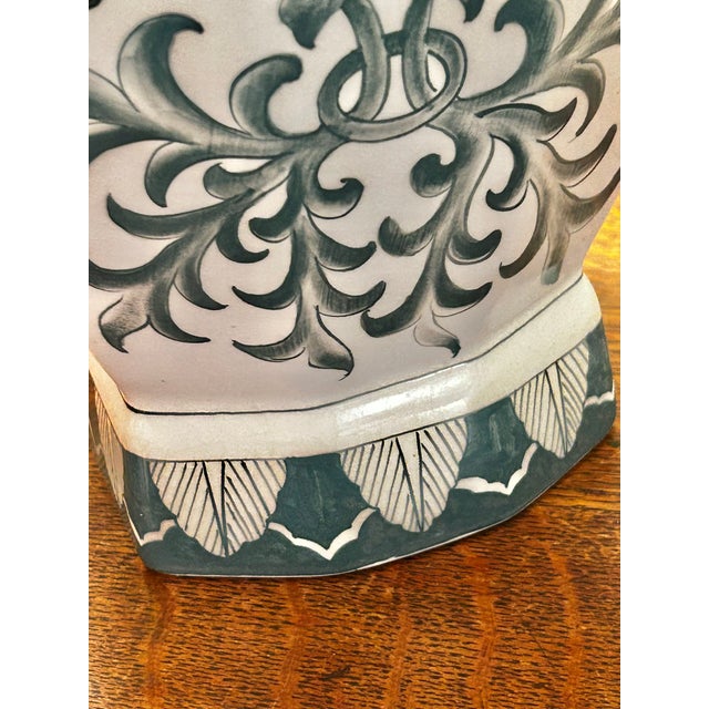 1970s 1970’s Andrea by Sadek Green and White Porcelain Chinoiserie Japanese Porcelain Scenic Vase 15.5” For Sale - Image 5 of 11