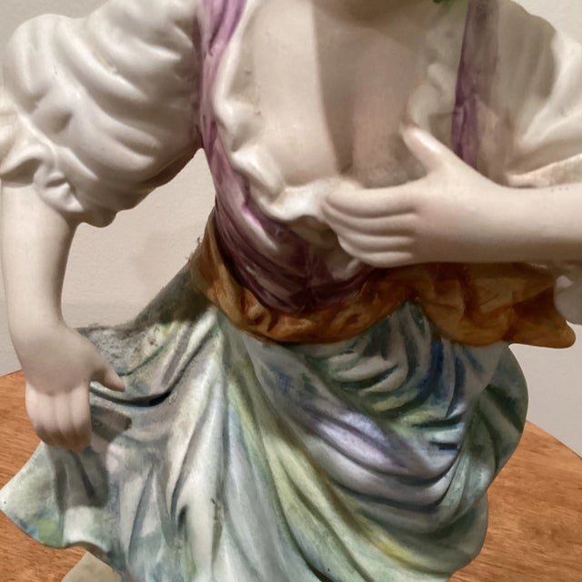 Early 20th Century Italian Hand Painted Pheasant Woman Large Porcelain Sculpture/ Figurine For Sale - Image 10 of 13