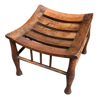 Antique Arts & Crafts Slatted Oak Egyptian Thebes Ottoman Stool For Sale