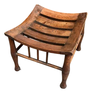 Antique Arts & Crafts Slatted Oak Egyptian Thebes Ottoman Stool
