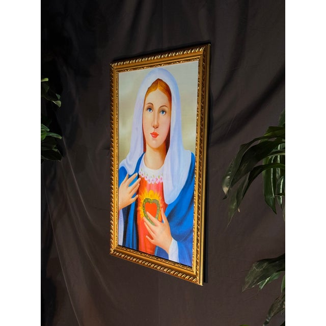 Framed Devotional Sacred Heart Wall Art in Gold Frame For Sale In Miami - Image 6 of 8