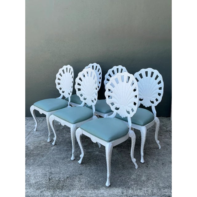 White Vintage Cast Aluminum Shell Back Grotto Chairs - Set of 6 For Sale - Image 8 of 11
