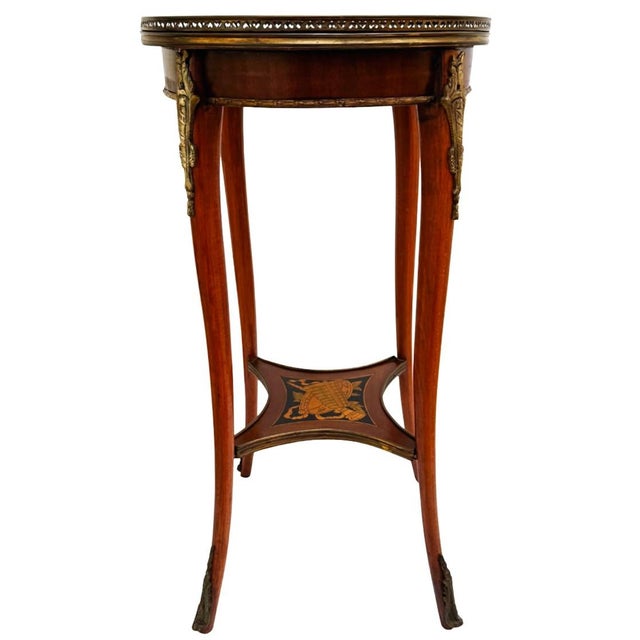 French Pair of Louis XVI Style Marquetry Guéridon Tables With Bronze Gallery & Mounts For Sale - Image 3 of 18