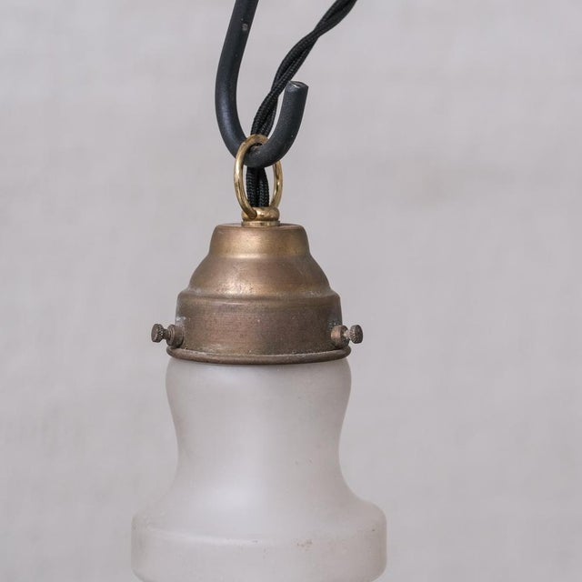 Metal Small Mid-Century Opaque Glass and Brass Pendant Light For Sale - Image 7 of 9