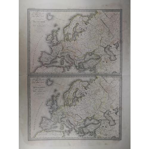 Europe before and after the barbarian invasion 350ad two original 1838 editions of pierre m. Lapie maps. europe avant et...