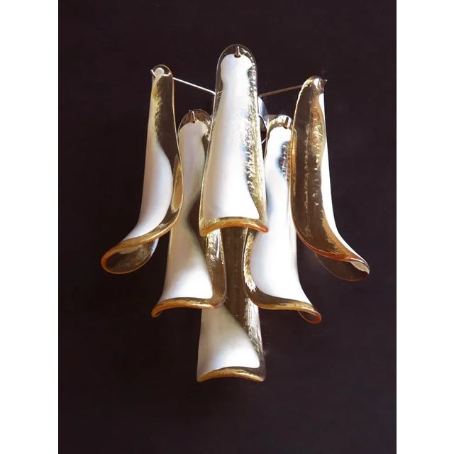 Metal Italian Murano Sconces of Mazzega Caramel Lattimo Petals Glass - a Pair For Sale - Image 7 of 8