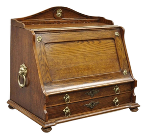 Antique English Victorian Oak Wood Desktop Portable Lap Desk Letter Holder
