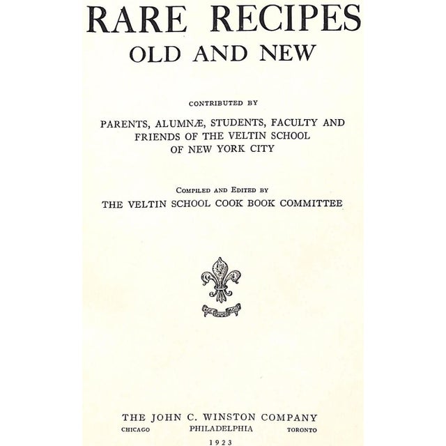 THE VELTIN SCHOOL COOK BOOK COMMITTEE [compiled and edited by] [268] pp. The John C. Winston Company 1923 One Edition Only...
