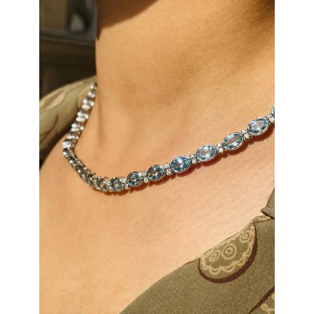 Art Deco 27.5 Carat Aquamarine Chic Blue Necklace With 1.85ct Diamonds by VRJewels For Sale - Image 3 of 14