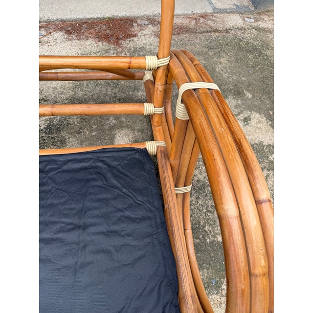 Mid Century Paul Frankl Style Bent Bamboo Rattan Three Strand Pretzel Lounge Chair v Front Design For Sale - Image 4 of 12