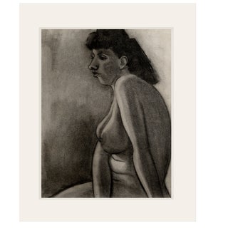 Mid 20th Century French Academic Nude Female Figural Drawing in Charcoal on Paper With Mat For Sale