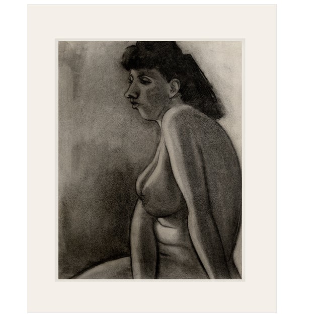 Mid 20th Century French Academic Nude Female Figural Drawing in Charcoal on Paper With Mat For Sale