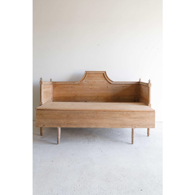 19th C Swedish Bench, Custom Ian Mankin Ticking Stripe French Mattress For Sale - Image 9 of 11