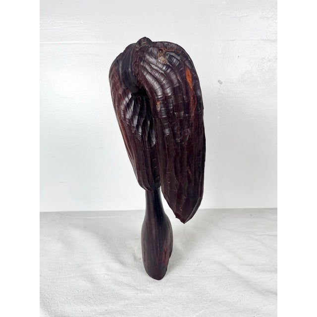 Vintage Carved Wood Woman With Ponytail Bust Sculpture For Sale - Image 9 of 9