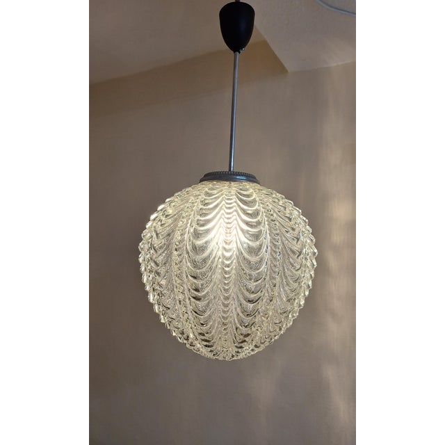 1970s Vintage Ceiling Lamp with a Spherical Relief Glass Shade on a Chrome-Plated Metal Mount, 1970s For Sale - Image 5 of 7