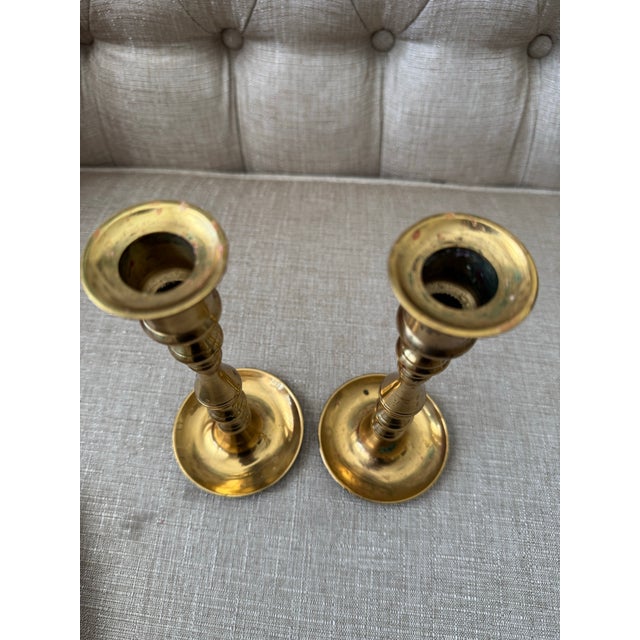 Late 20th Century Solid Brass Candlestick Holders - Set of 2 For Sale - Image 4 of 11