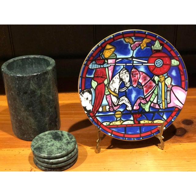 Green Vintage Mid Century Italian Green Marble Wine Chiller With 4 Matching Coasters-Set of 5 For Sale - Image 8 of 9