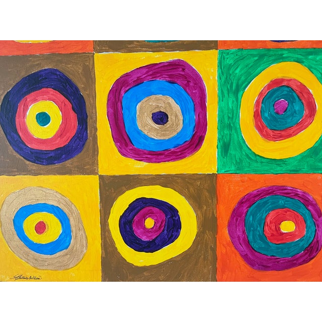 An original abstract painting in the style of Wasssily Kandinsky. This painting depicts a color study with concentric...