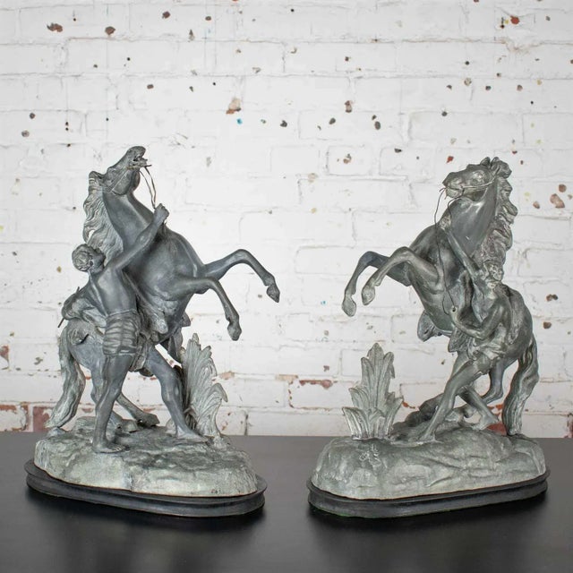 Antique Marly Rearing Horse & Groom Spelter Sculptures After Guillaume Coustou - A Pair For Sale - Image 13 of 13