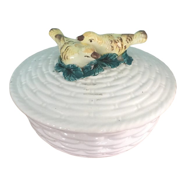 Round Ceramic Birds Finial Trinket Box Made in Italy For Sale