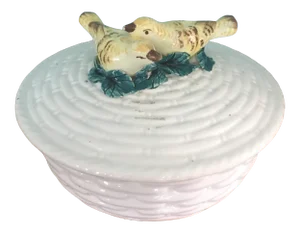 Round Ceramic Birds Finial Trinket Box Made in Italy
