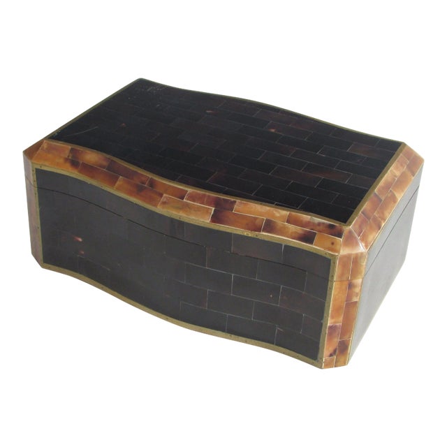 Tessalated Maitland Smith Faux Horn Gentleman's Dresser Box For Sale