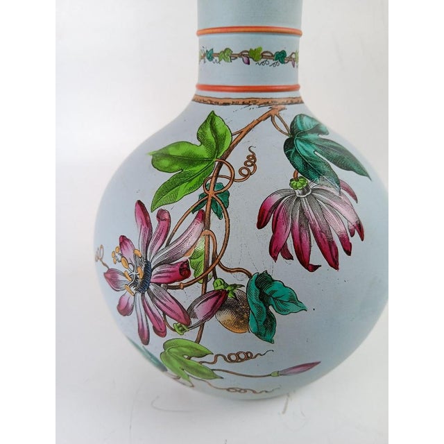 English Antique Copeland Blue Porcelain Enameled Passion Flower Decanter For Sale - Image 3 of 10