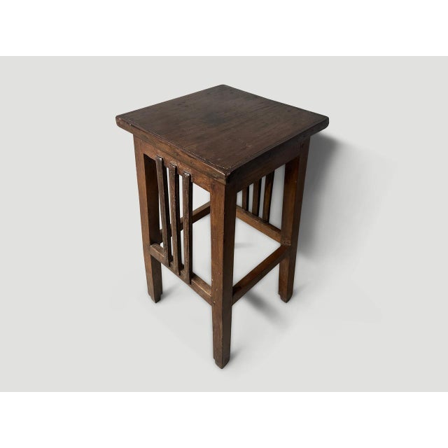 1950s Antique Teak Wood Pedestal or Tall Side Table For Sale - Image 5 of 5