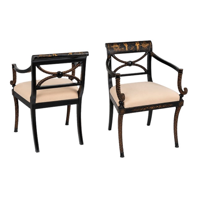 Rose Tarlow Chinoiserie Rope-Twist Armchairs – Pair For Sale