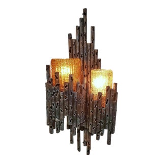 A Bronze Torch-Cut Sconce With Amber Murano Glass Shades by Ahlström & Ehrich for A& E Design For Sale