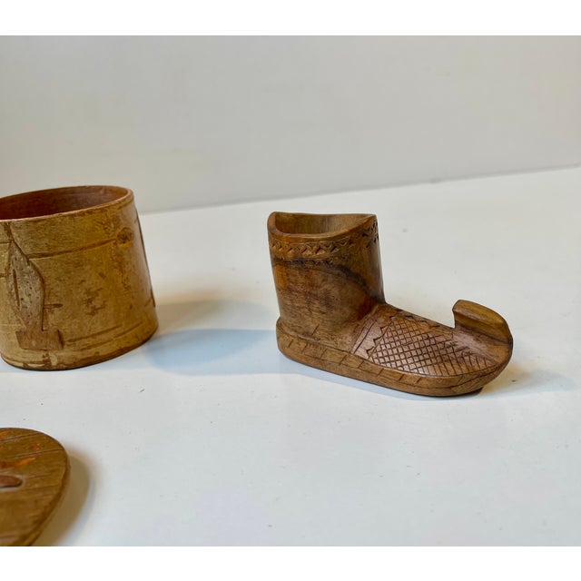 Folk Art Birch Bark Canister and Wooden Boot, 1930s, Set of 2 For Sale - Image 11 of 13
